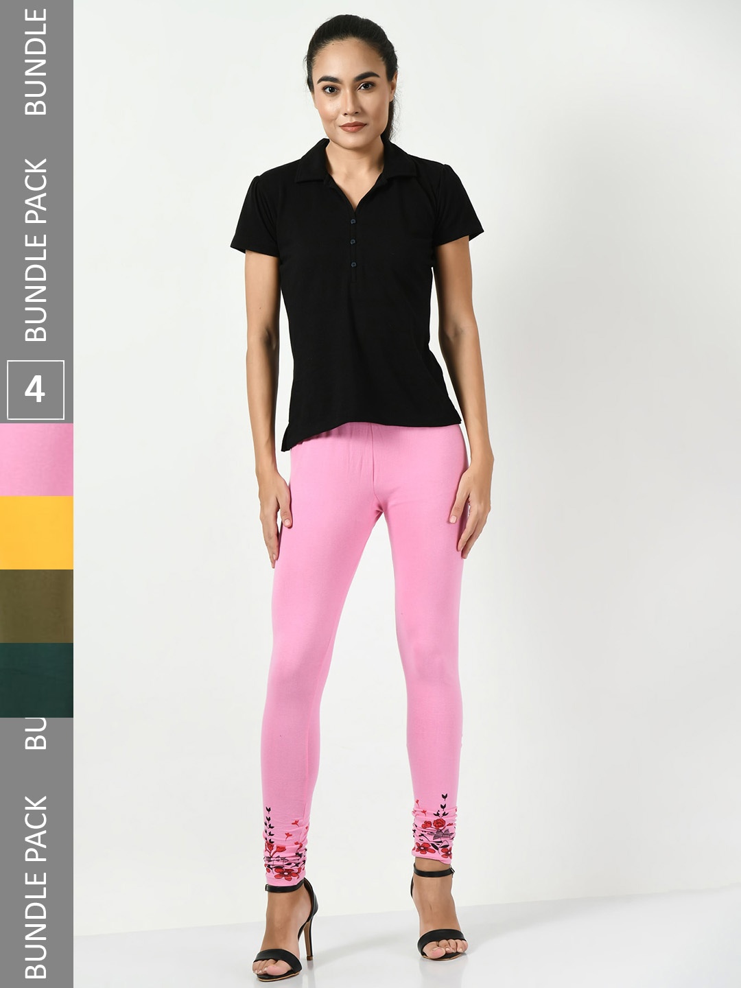 

BAESD Pack Of 4 Slim-Fit Churidar-Length Cotton Lycra Leggings, Pink