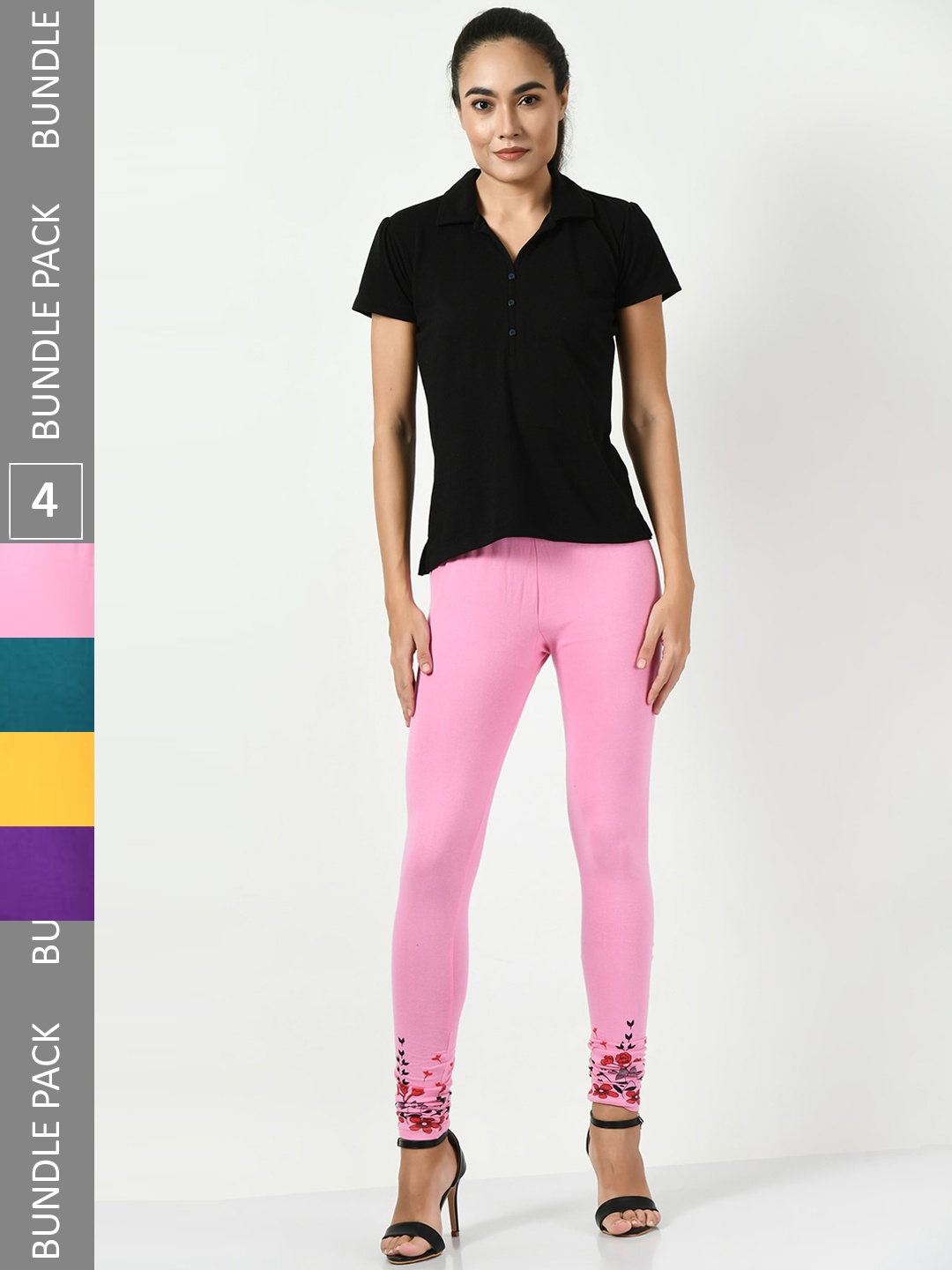 

BAESD Pack Of 4 Slim-Fit Churidar-Length Leggings, Pink