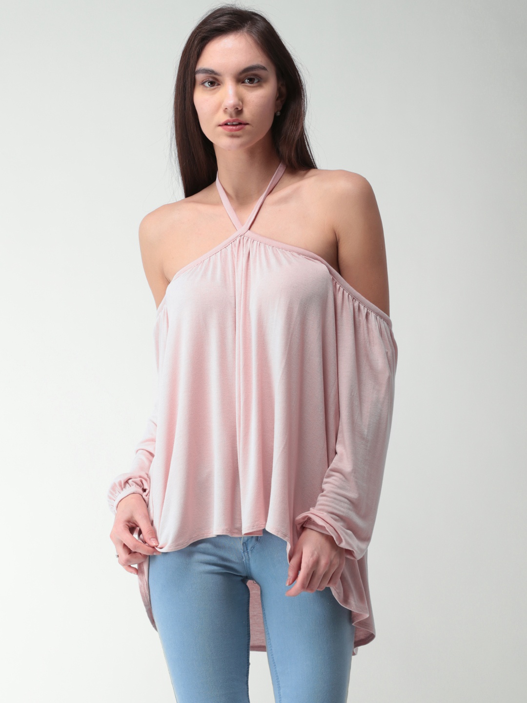 

FOREVER 21 Women Pink Solid Bardot Top