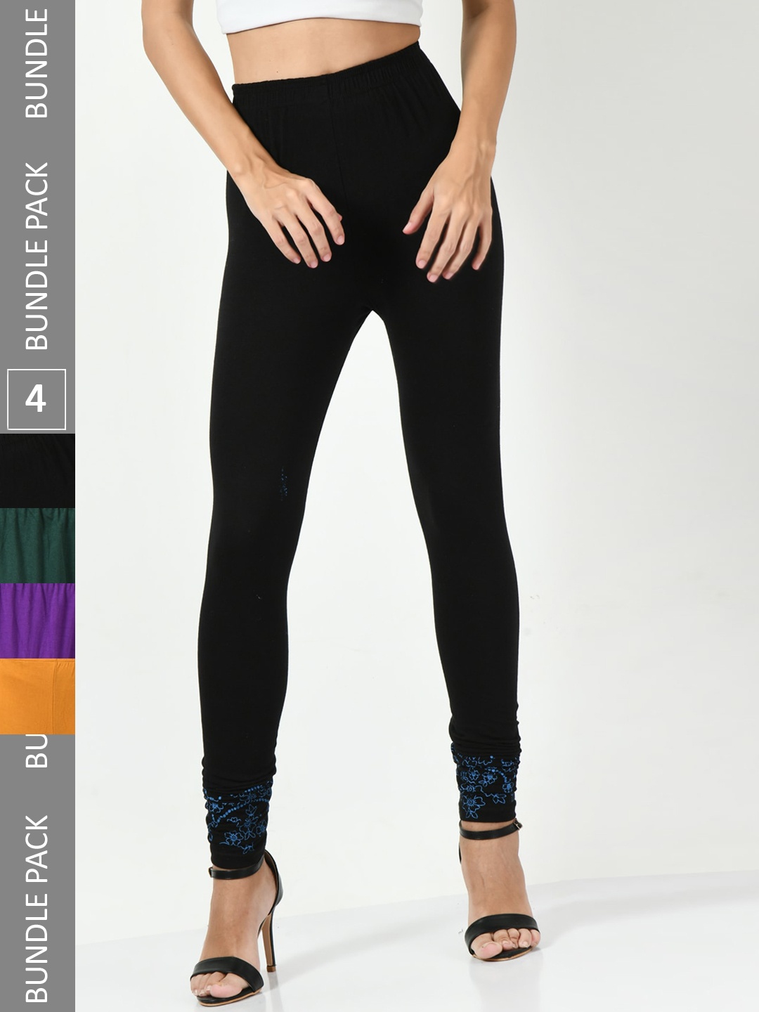 

BAESD Women Pack Of 4 Slim-Fit Churidar-Length Leggings, Black