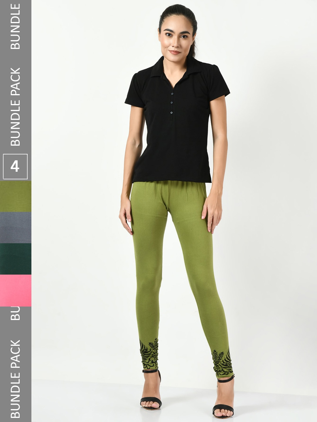 

BAESD Pack Of 4 Slim-Fit Churidar Length Leggings, Green