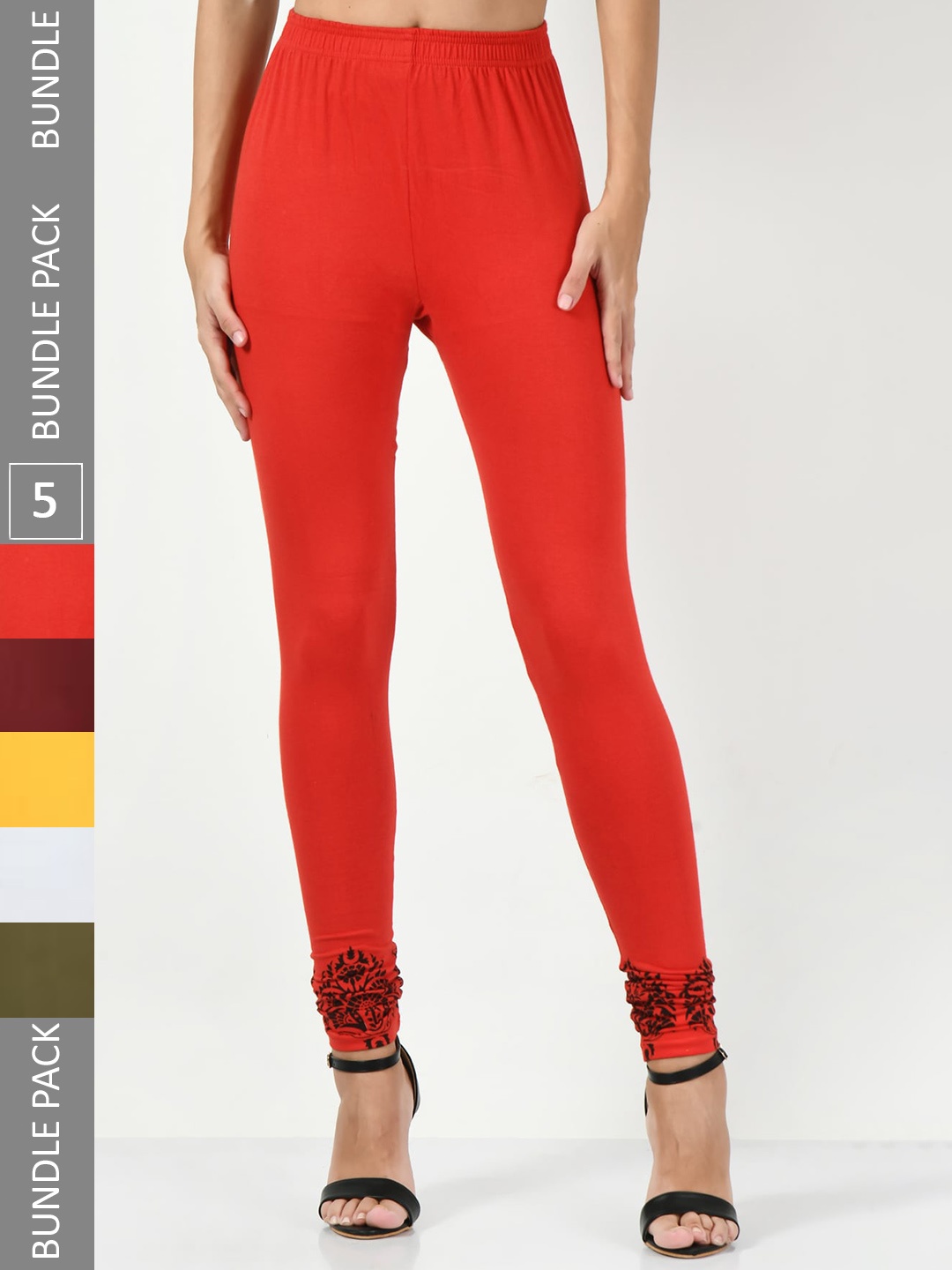 

BAESD Pack Of 5 Slim-Fit Churidar Length Leggings, Red