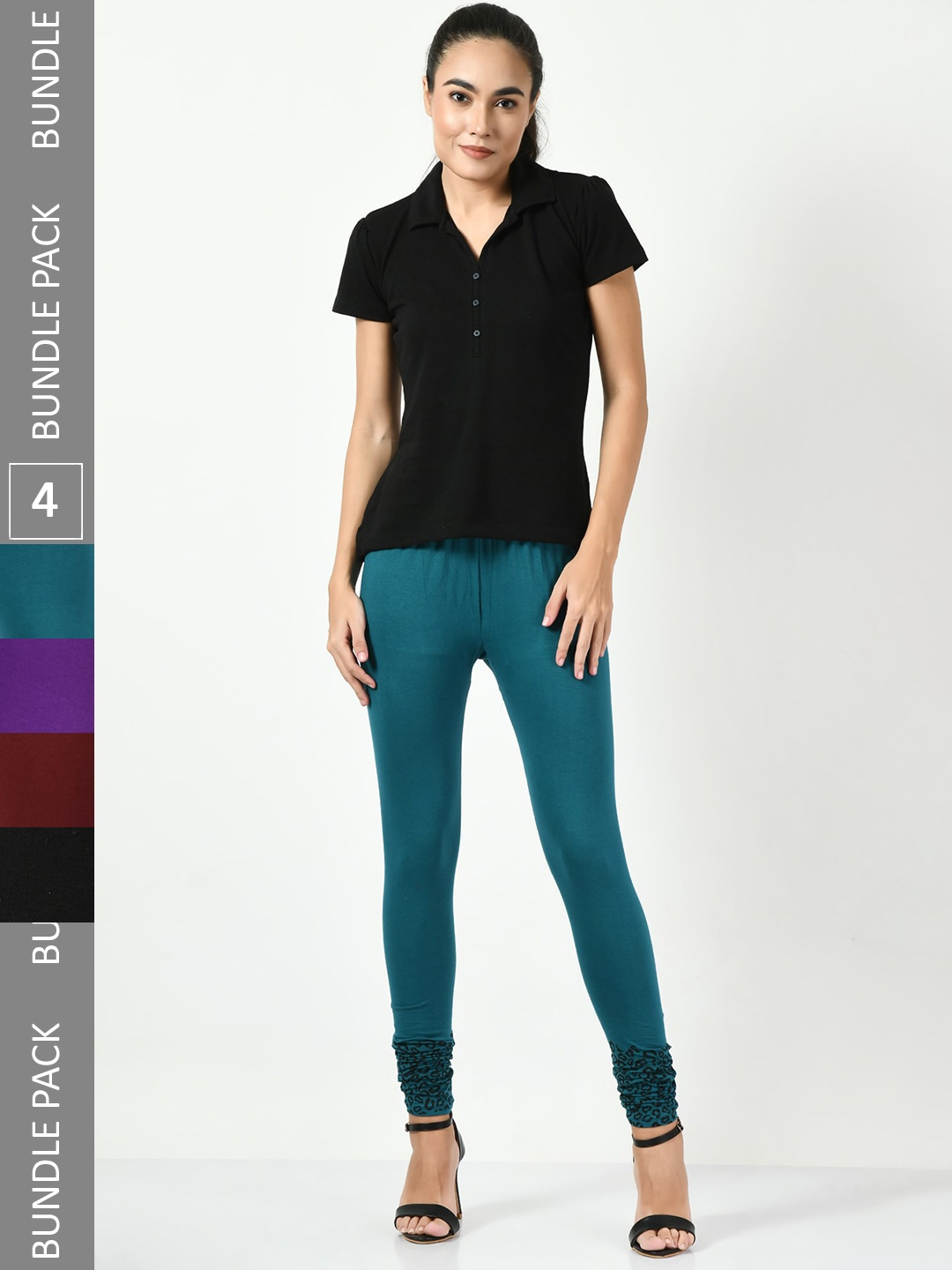 

BAESD Pack Of 4 Slim-Fit Churidar-Length Leggings, Teal