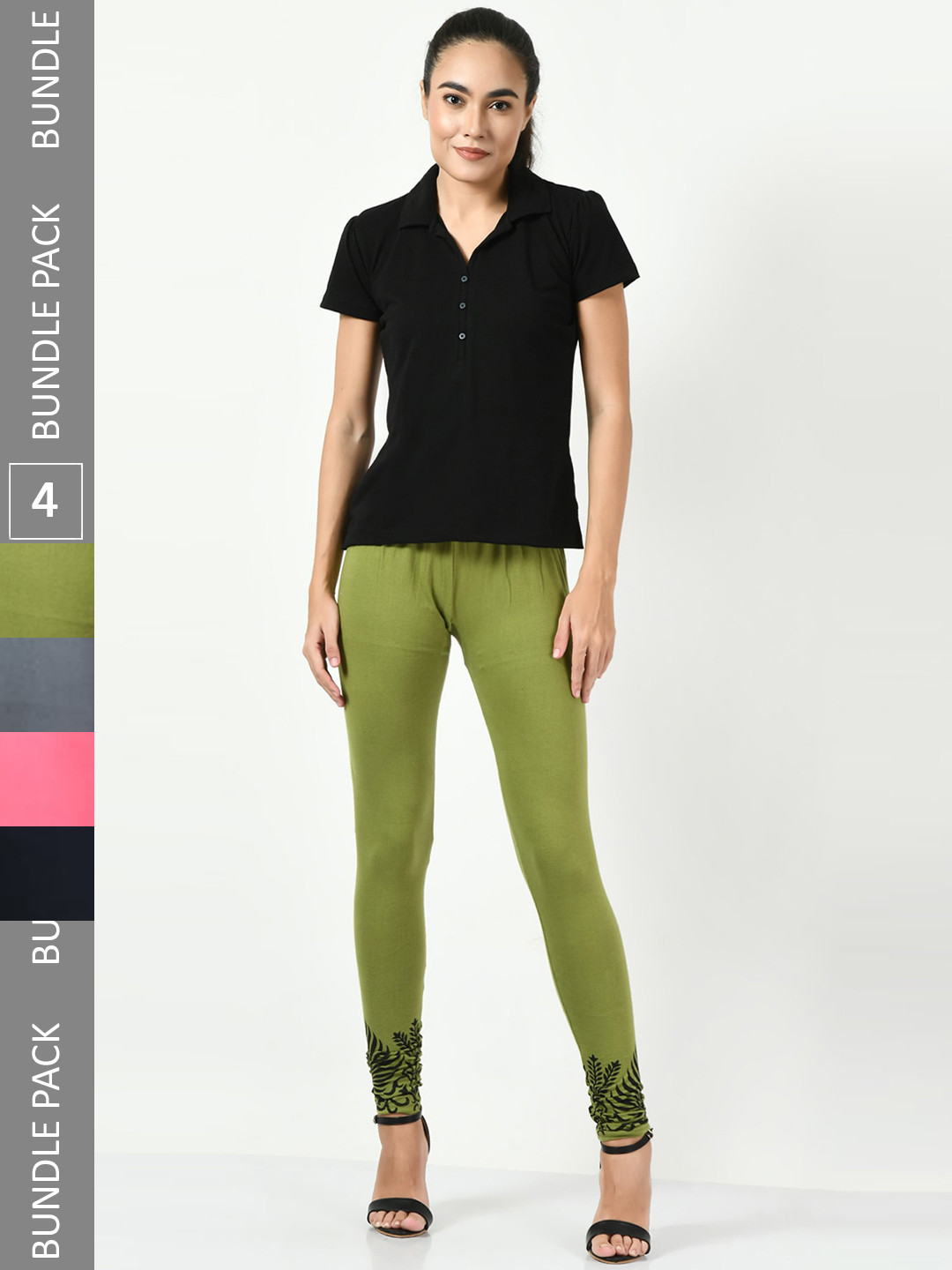 

BAESD Pack Of 5 Slim-Fit Churidar-Length Cotton Lycra Leggings, Black