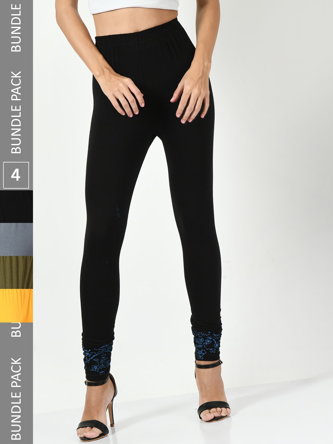 

BAESD Pack Of 4 Slim-Fit Churidar Length Leggings, Black