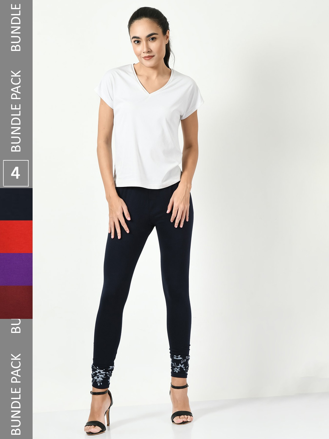 

BAESD Pack Of 4 Slim-Fit Churidar-Length Leggings, Black