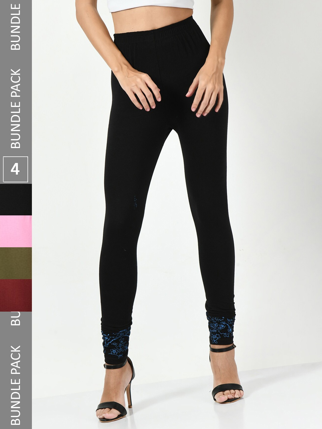 

BAESD Pack Of 4 Slim-Fit Churidar-Length Skin Friendly Cotton Lycra Leggings, Black