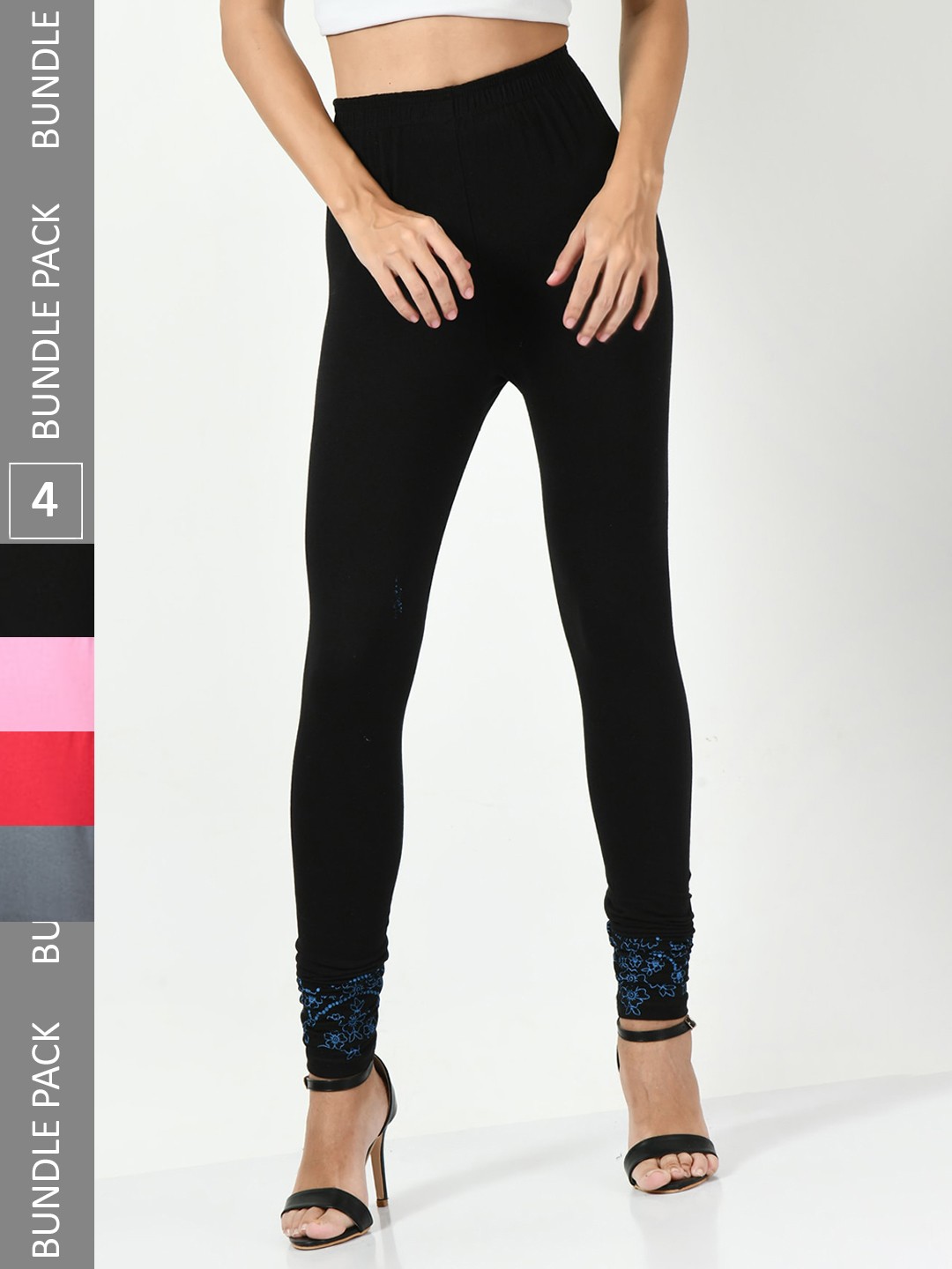 

BAESD Pack Of 4 Slim-Fit Churidar-Length Leggings, Black