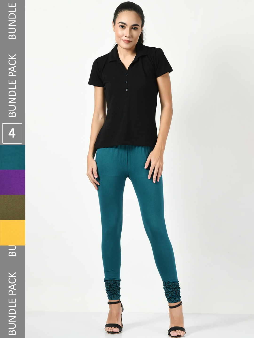 

BAESD Pack Of 4 Churidar Length Soft Cotton Lycra Leggings, Teal