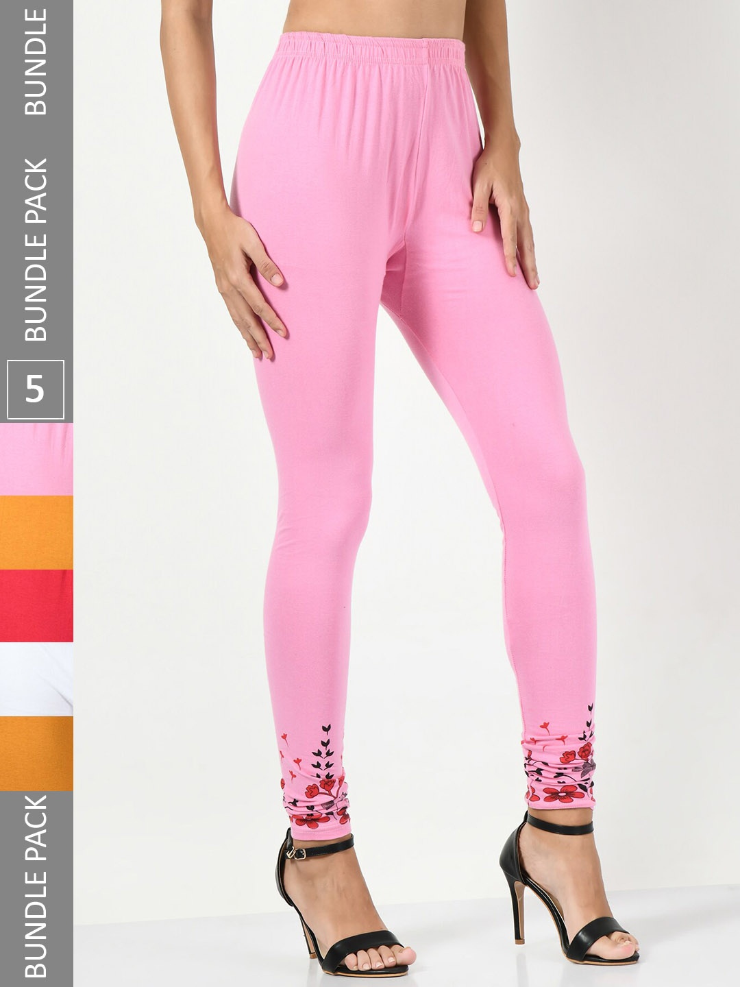 

BAESD Pack Of 5 Churidar Length Soft Cotton Lycra Leggings, Pink