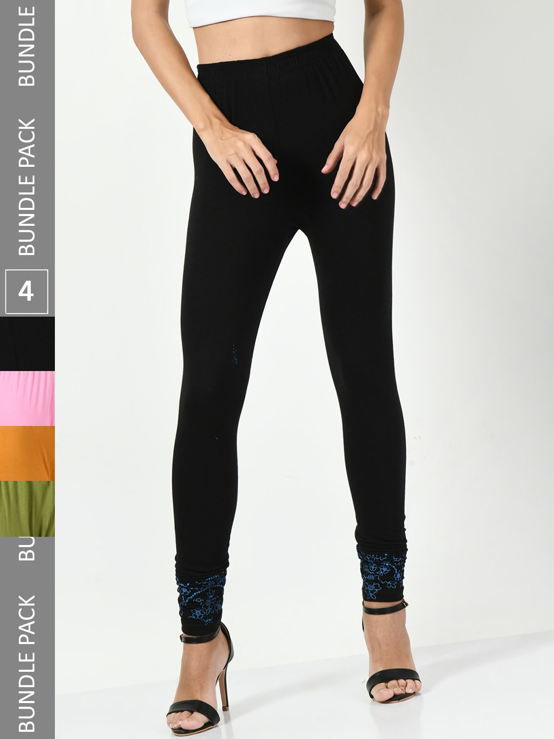 

BAESD Pack Of 4 Slim-Fit Churidar-Length Skin Friendly Cotton Lycra Leggings, Black