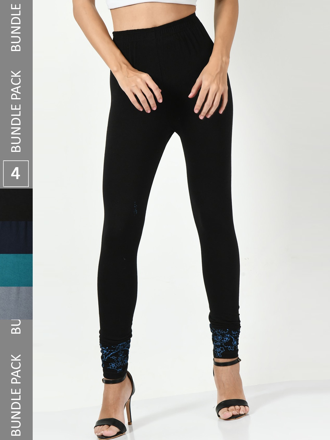 

BAESD Pack Of 4 Slim-Fit Churidar-Length Leggings, Blue