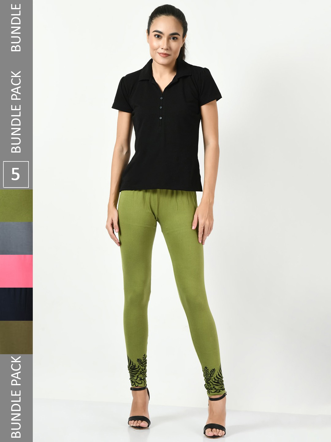 

BAESD Pack Of 5 Slim-Fit Churidar-Length Leggings, Green