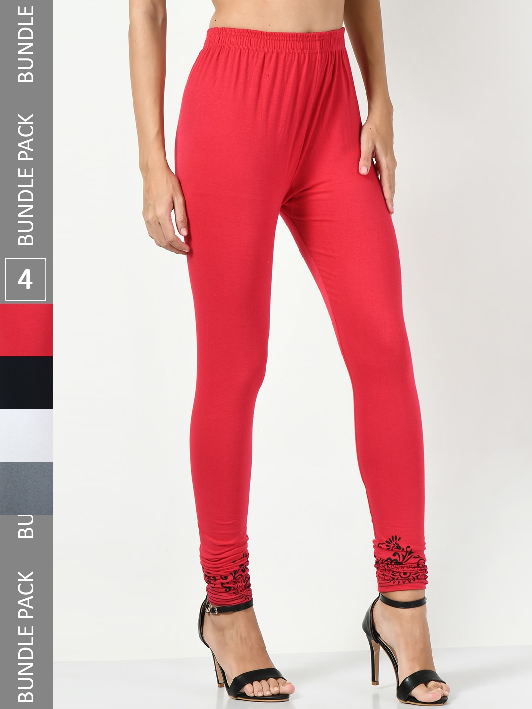 

BAESD Pack Of 4 Slim-Fit Churidar-Length Leggings, Red