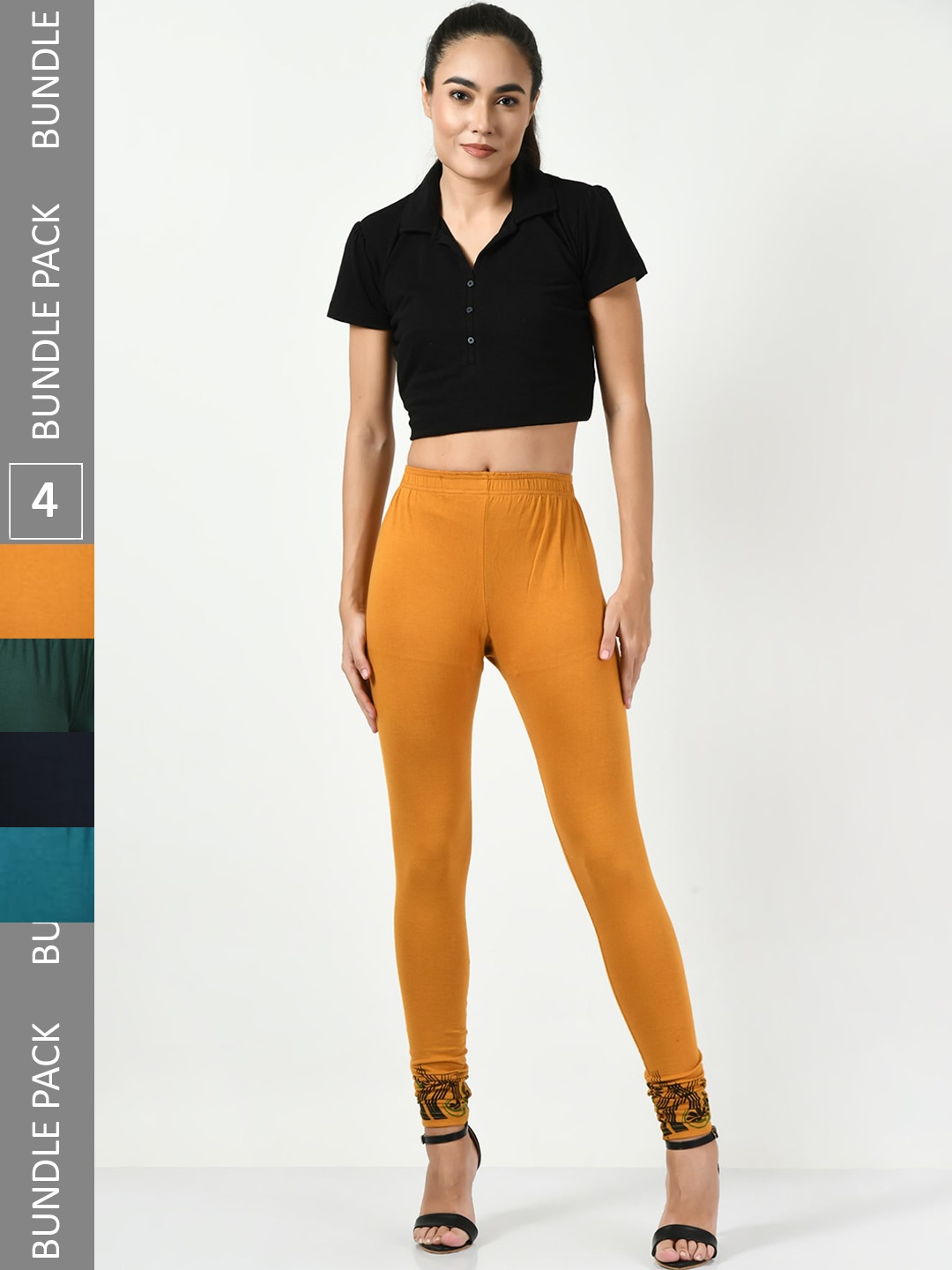 

BAESD Pack Of 4 Slim-Fit Churidar-Length Leggings, Yellow