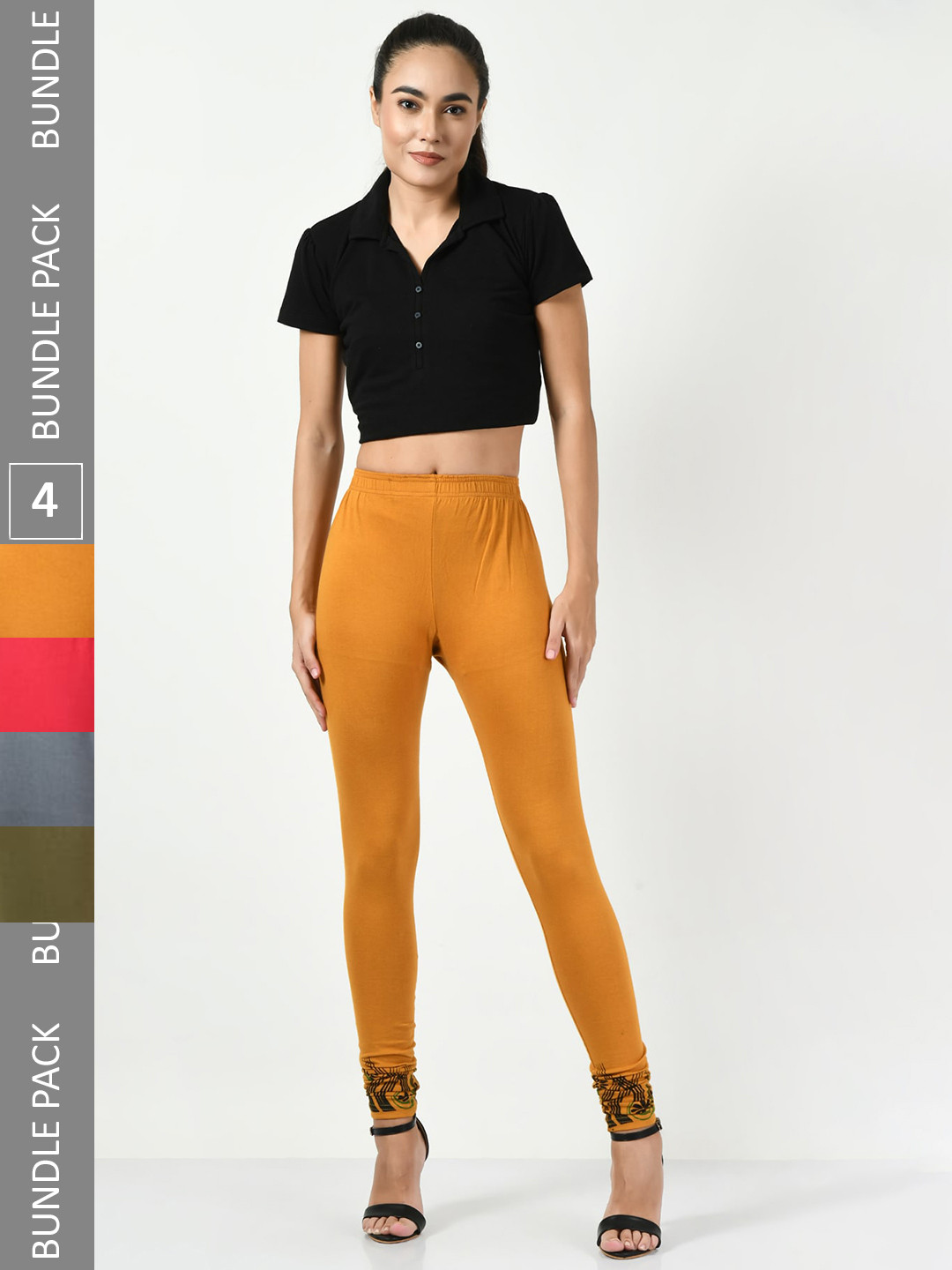 

BAESD Pack Of 4 Printed Churidar length Leggings, Grey