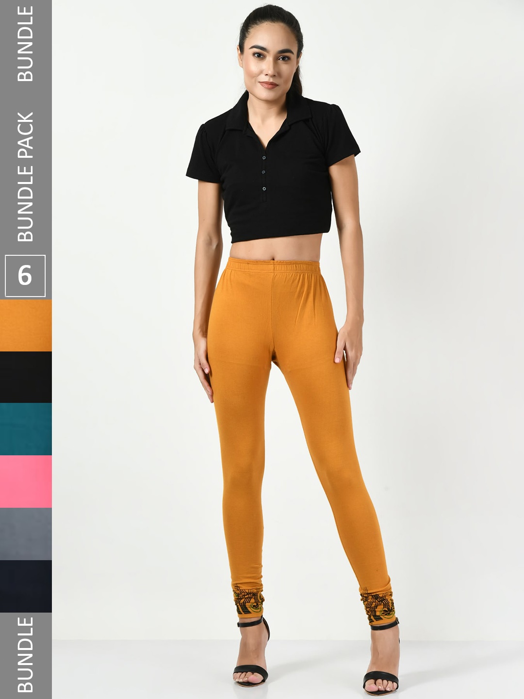 

BAESD Pack Of 6 Churidar-Length Soft Leggings, Mustard