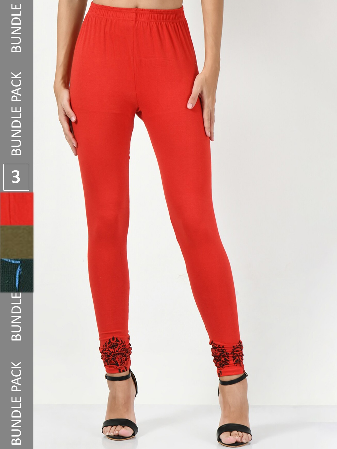 

BAESD Pack Of 6 Churidar Length Soft Cotton Lycra Leggings, Red