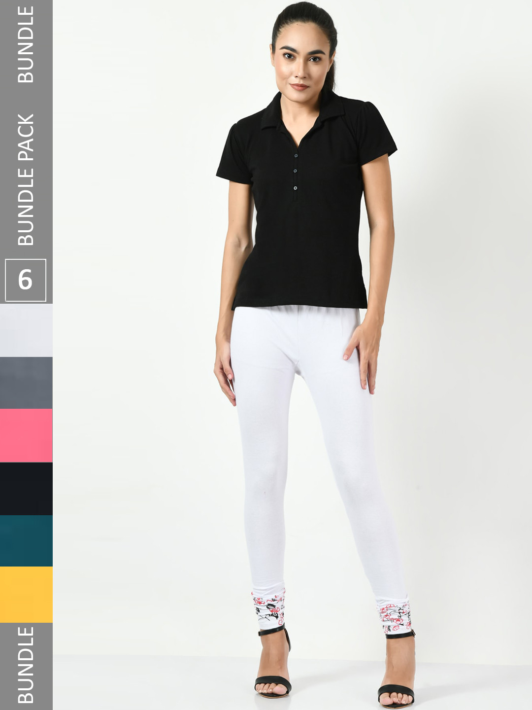 

BAESD Pack Of 6 Soft Cotton Lycra Slim-Fit Churidar-Length Leggings, White