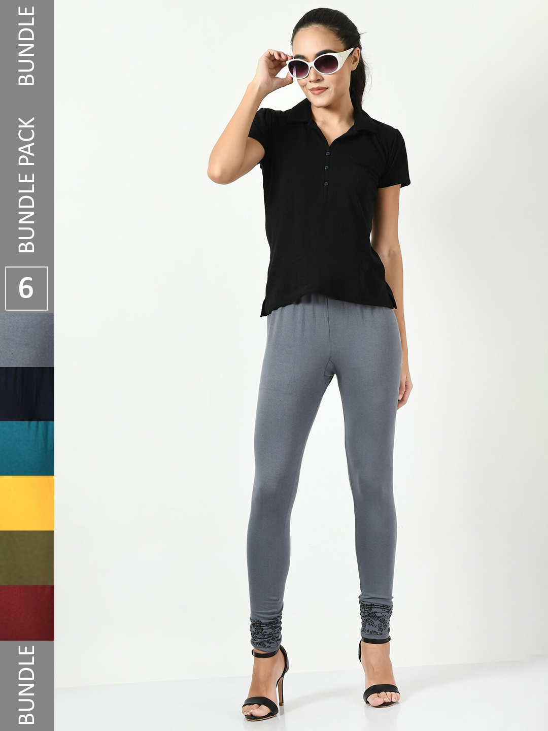 

BAESD Pack Of 6 Churidar Length Soft Cotton Lycra Leggings, Grey