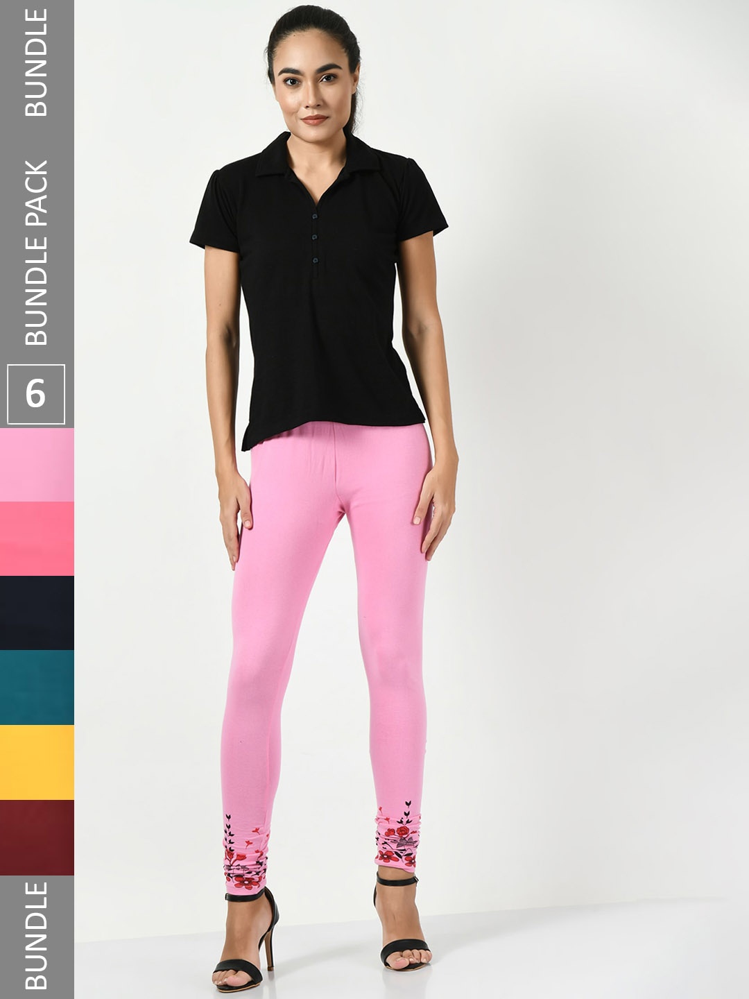 

BAESD Pack Of 6 Slim-Fit Churidar-Length Leggings, Pink
