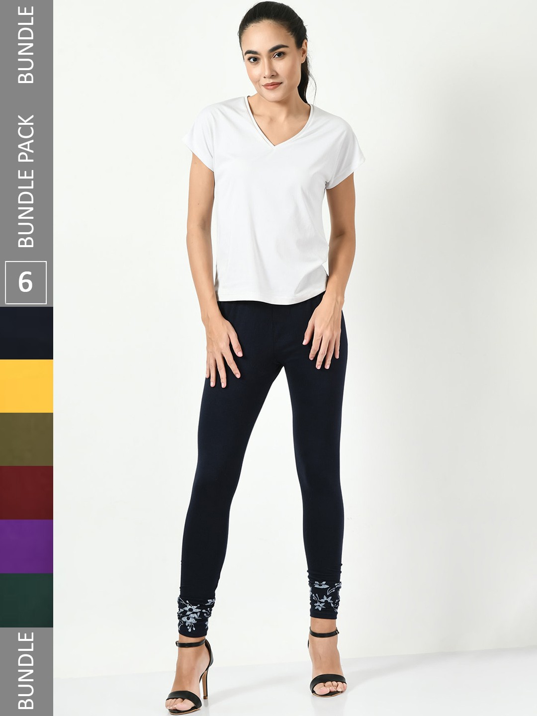 

BAESD Pack Of 6 Printed Cotton Lycra Slim Fit Ankle Length Leggings, Yellow