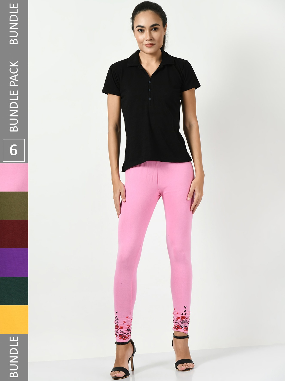 

BAESD Women Pack Of 6 Slim-Fit Churidar-Length Leggings, Pink