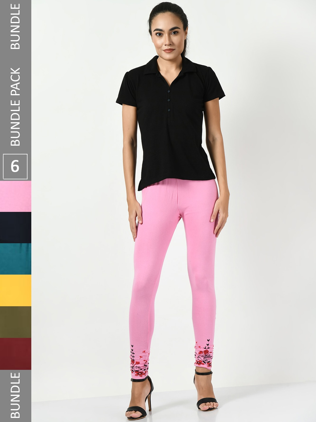 

BAESD Pack Of 6 Churidar Length Soft Cotton Lycra Leggings, Pink