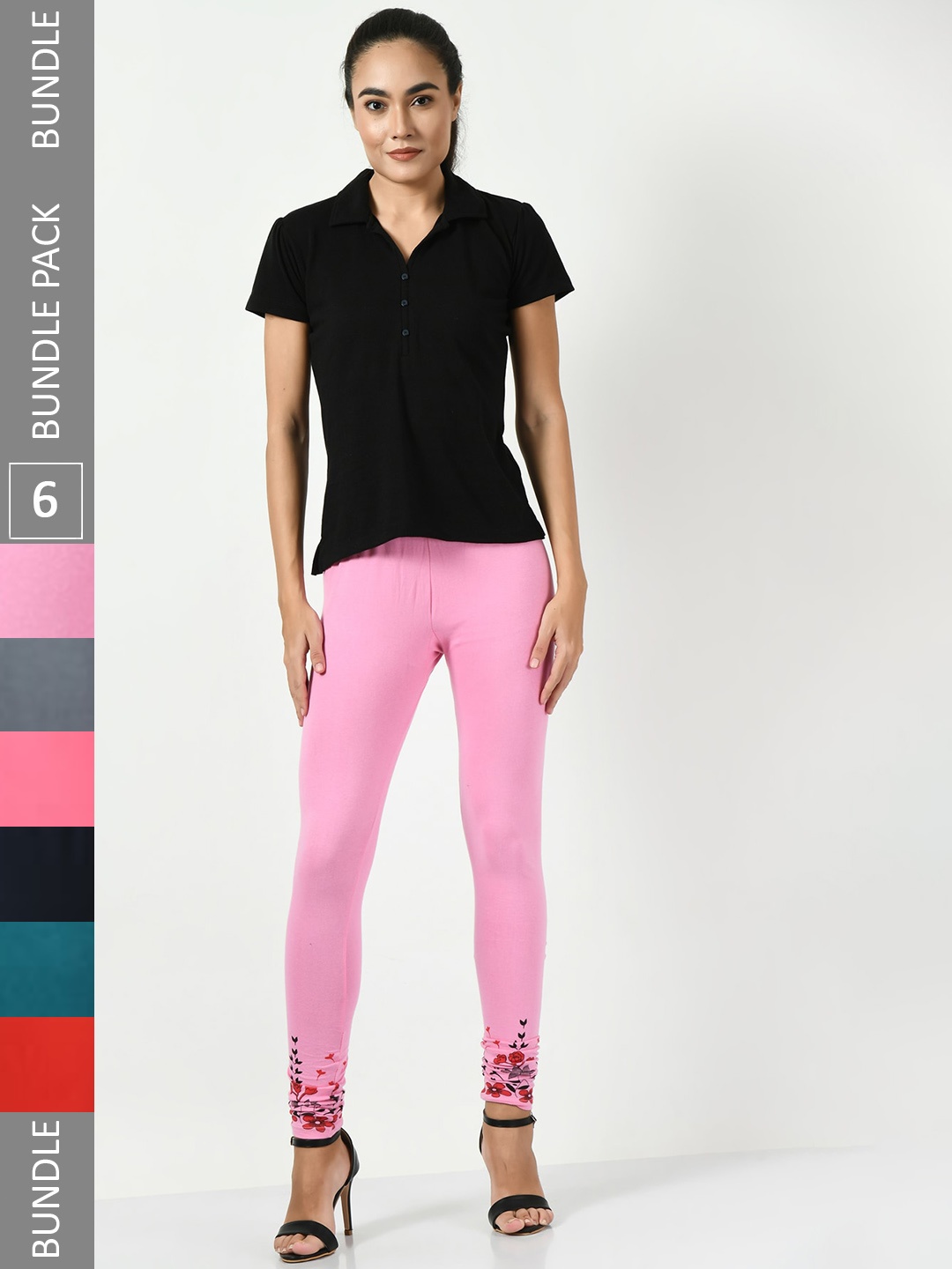 

BAESD Pack Of 6 Churidar Length Soft Cotton Lycra Leggings, Pink