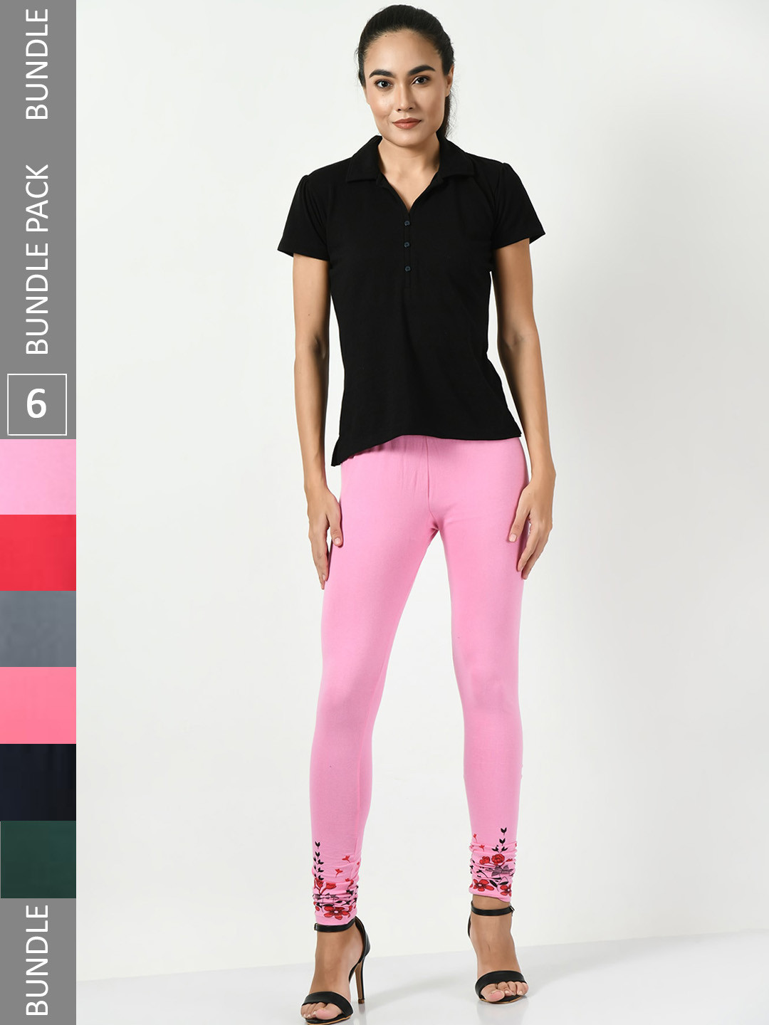 

BAESD Pack Of 6 Churidar Length Soft Cotton Lycra Leggings, Pink