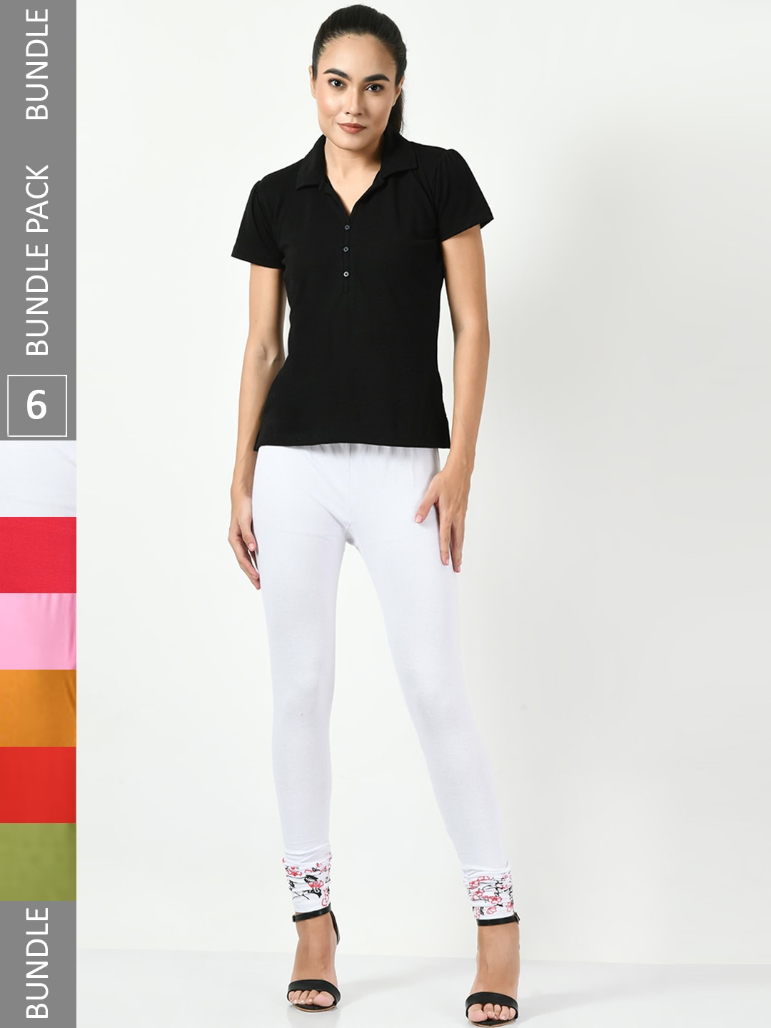 

BAESD Women Pack Of 6 Slim-Fit Churidar-Length Cotton Lycra Leggings, White