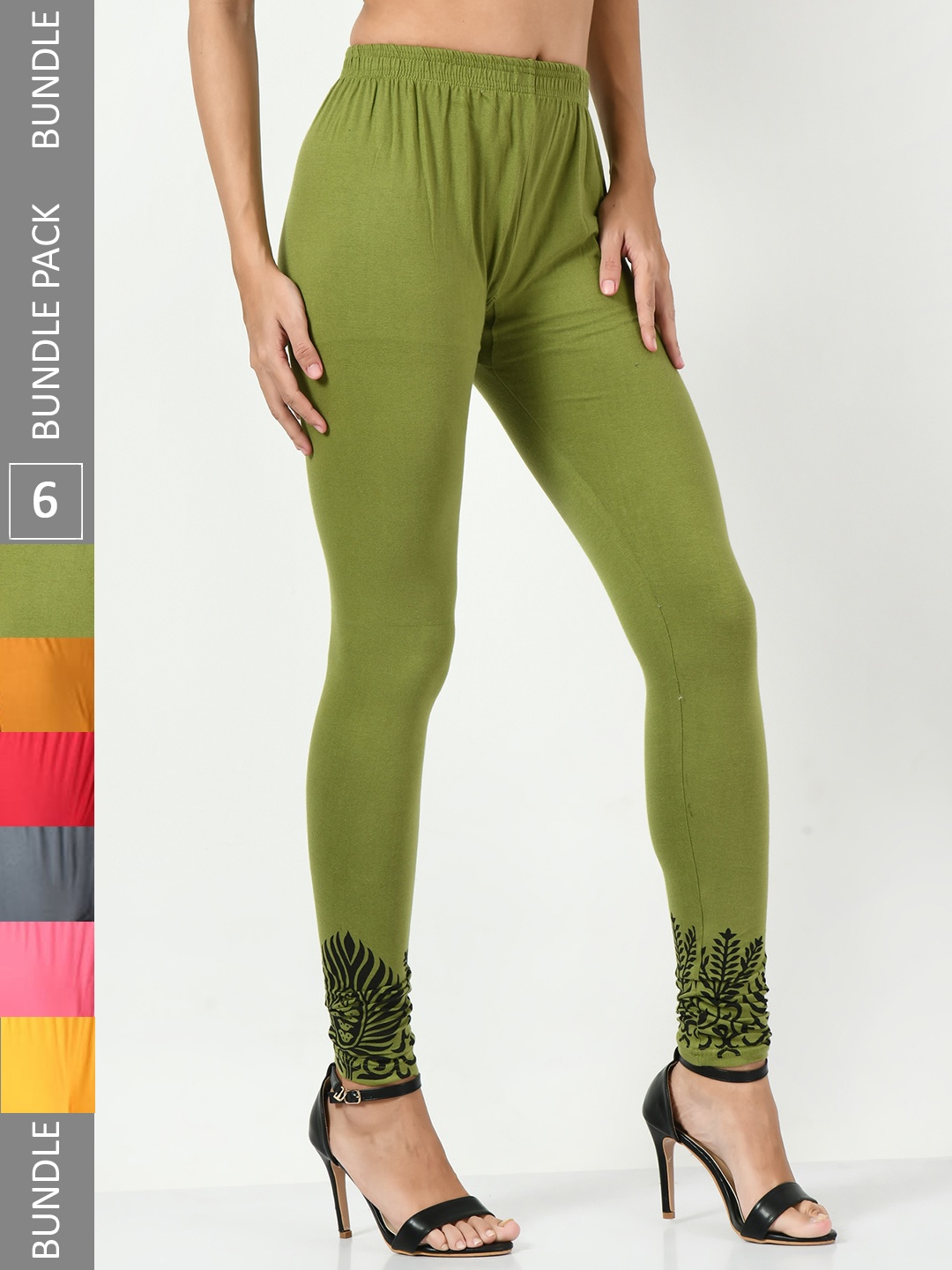 

BAESD Women Pack Of 6 Printed Slim-Fit Ankle-Length Cotton Lycra Leggings, Mustard