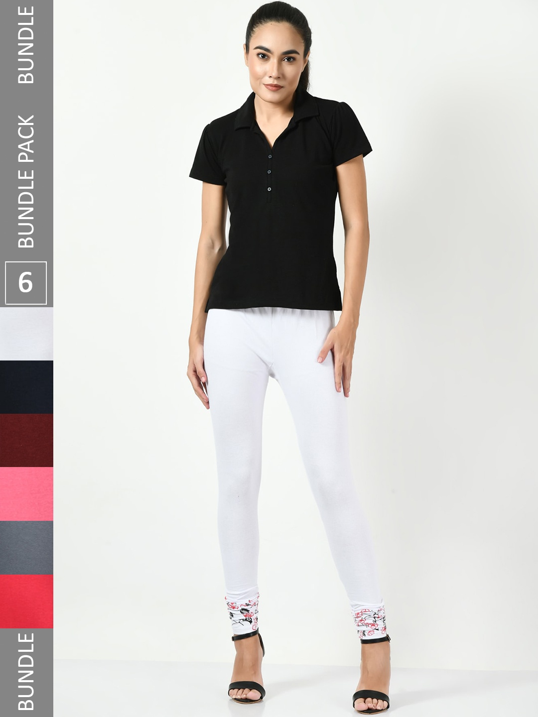 

BAESD Pack Of 6 Slim-Fit Churidar-Length Cotton Lycra Leggings, White