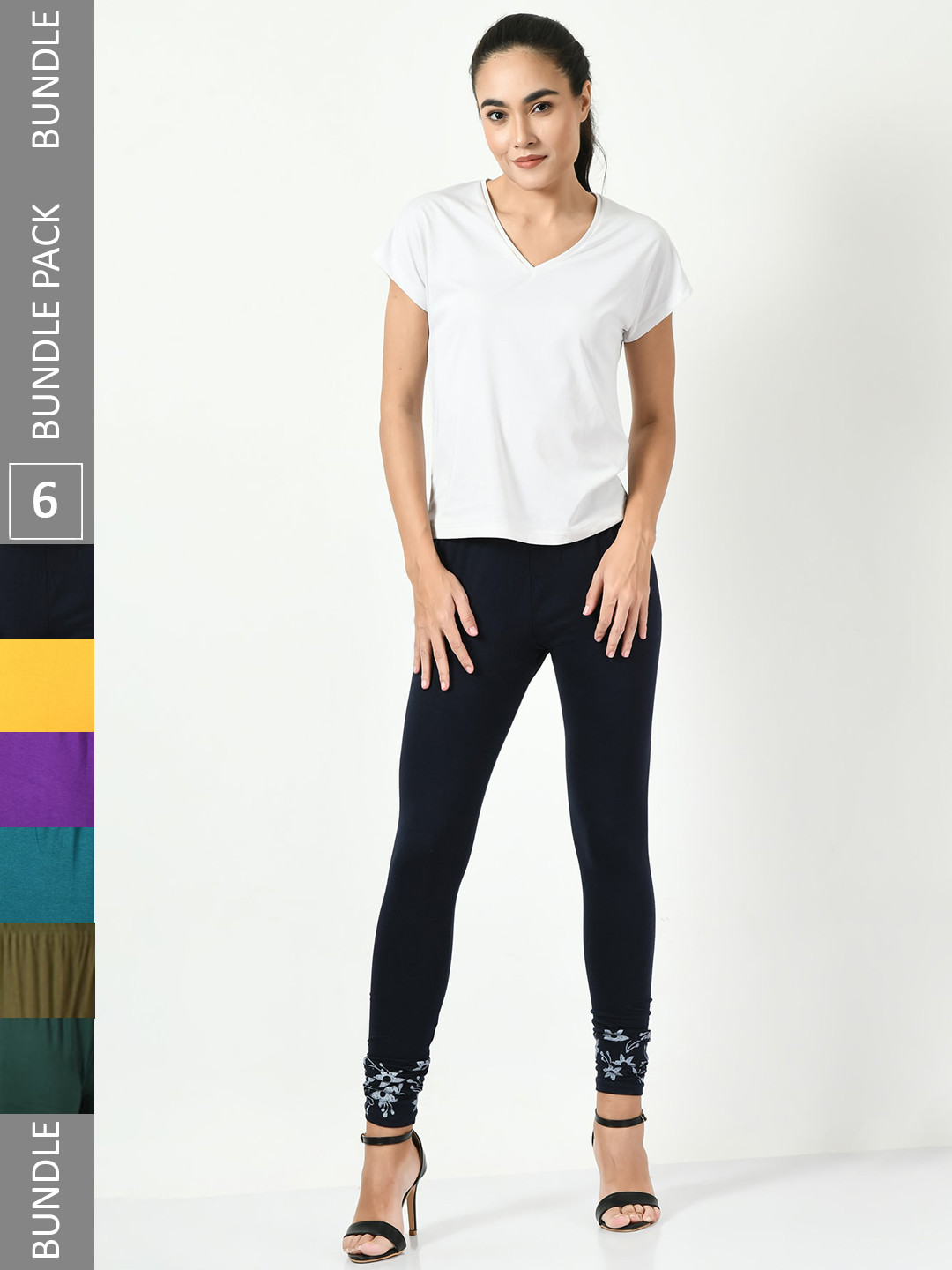 

BAESD Pack Of 6 Printed Hem Detail Slim-Fit Ankle-Length Soft Leggings, Purple