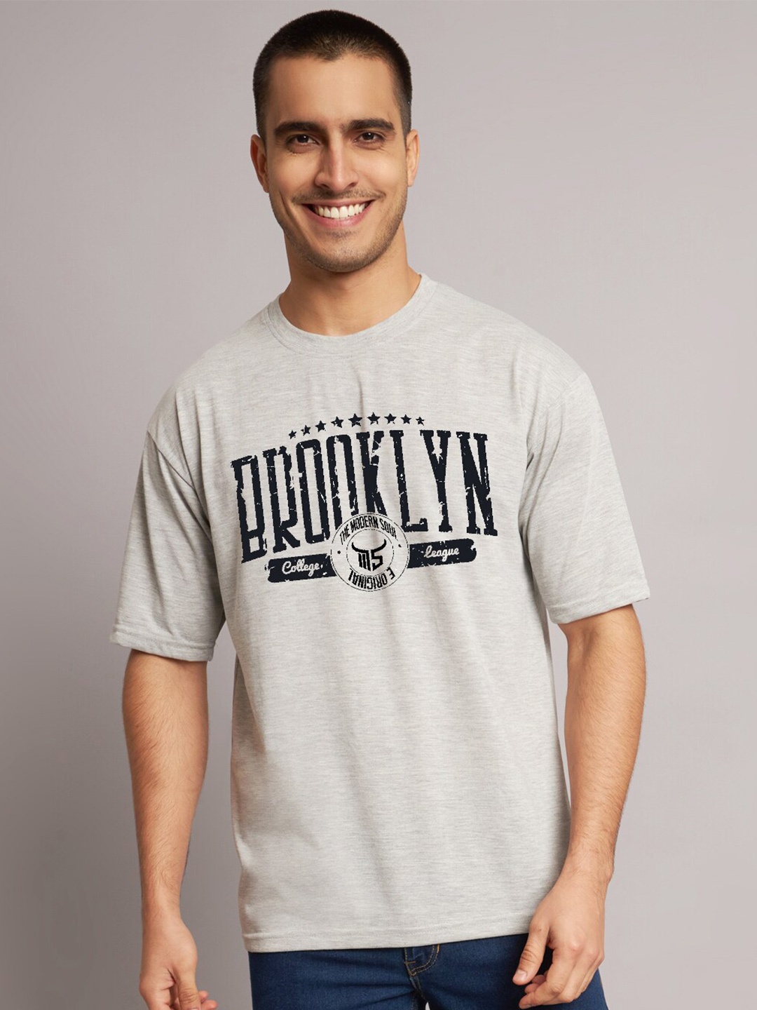 

The Modern Soul Typography Printed Oversized Cotton T-Shirt, Grey melange