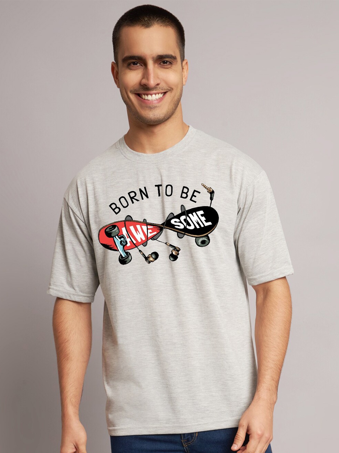 The Modern Soul Typography Printed Cotton T-shirt, Grey melange