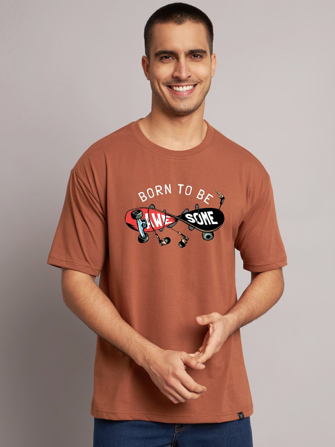 

The Modern Soul Typography Printed Drop Shoulder Oversized T-Shirt, Coffee brown