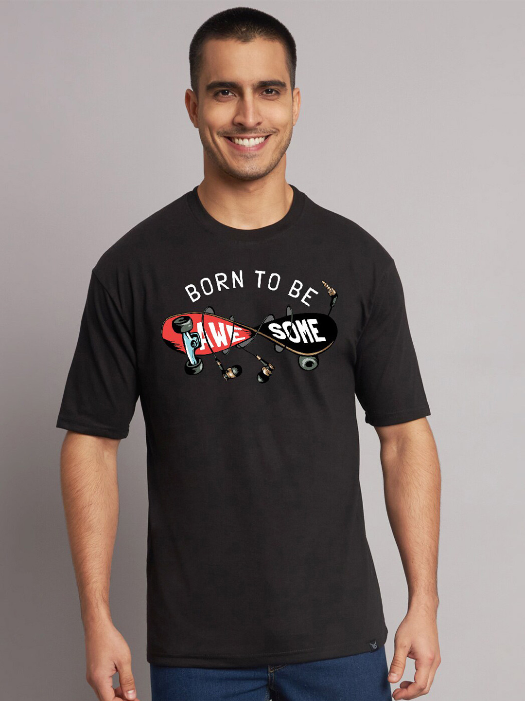 

The Modern Soul Typography Printed Drop Shoulder Oversized T-Shirt, Black