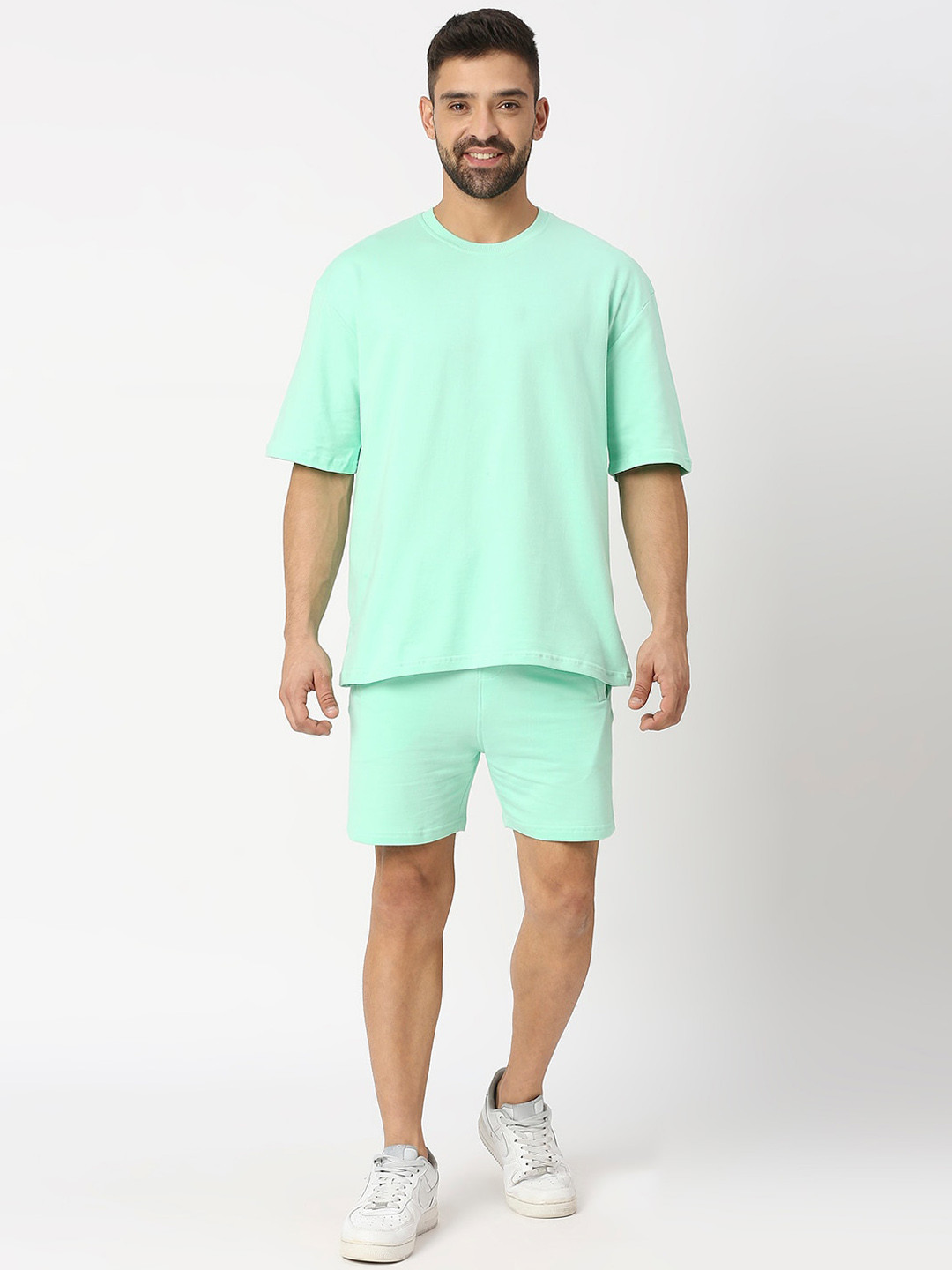 

THE DAILY OUTFITS Round Neck Pure Cotton Oversized T-shirt With Shorts, Sea green