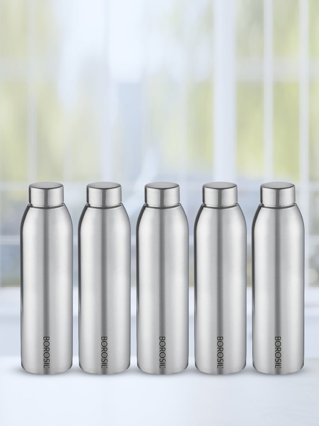 

BOROSIL Easysip 5 Pieces Stainless Steel Double Walled Water Bottle-750ml, Silver