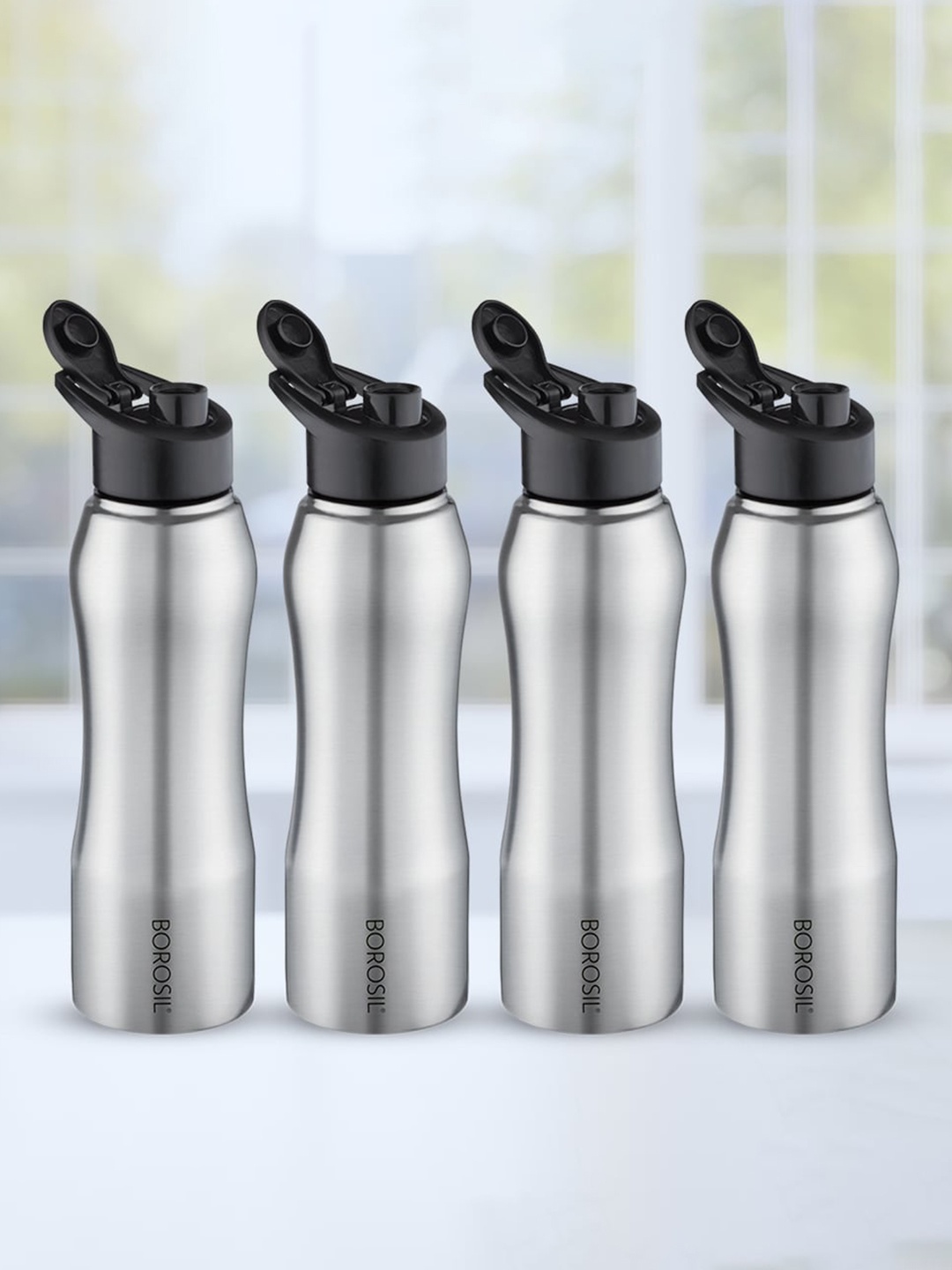 

BOROSIL Grip N Sip 4 Pcs Single Wall Stainless Steel Bottle - 1L Each, Silver