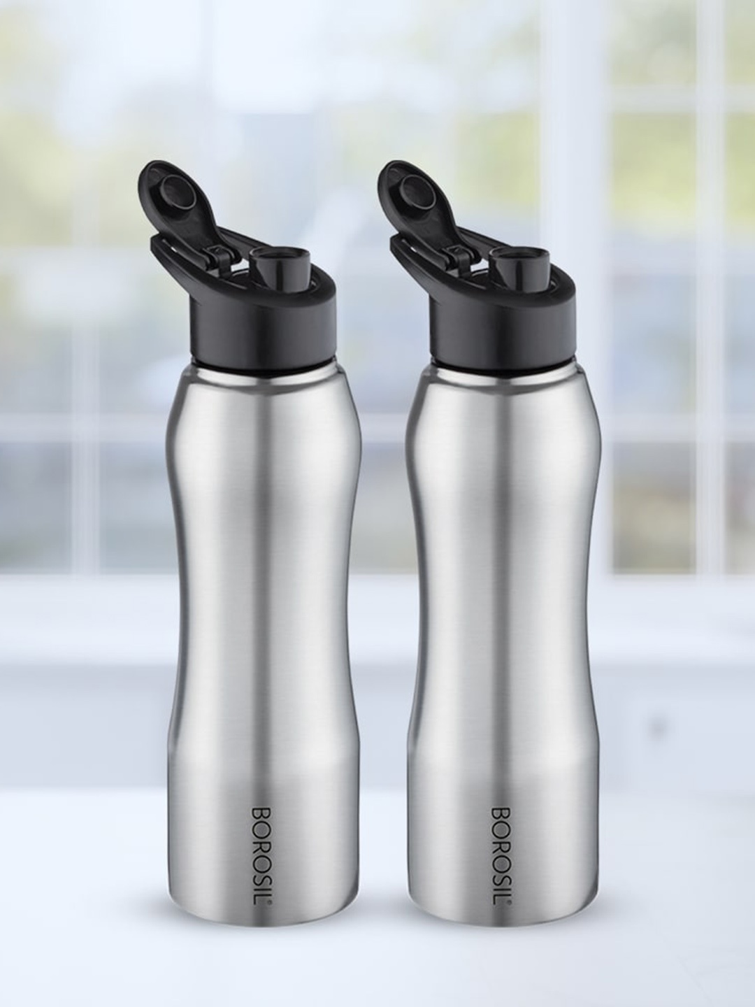 

BOROSIL Grip N Sip 2 Pcs Single Wall Stainless Steel Bottle 1L Each, Silver