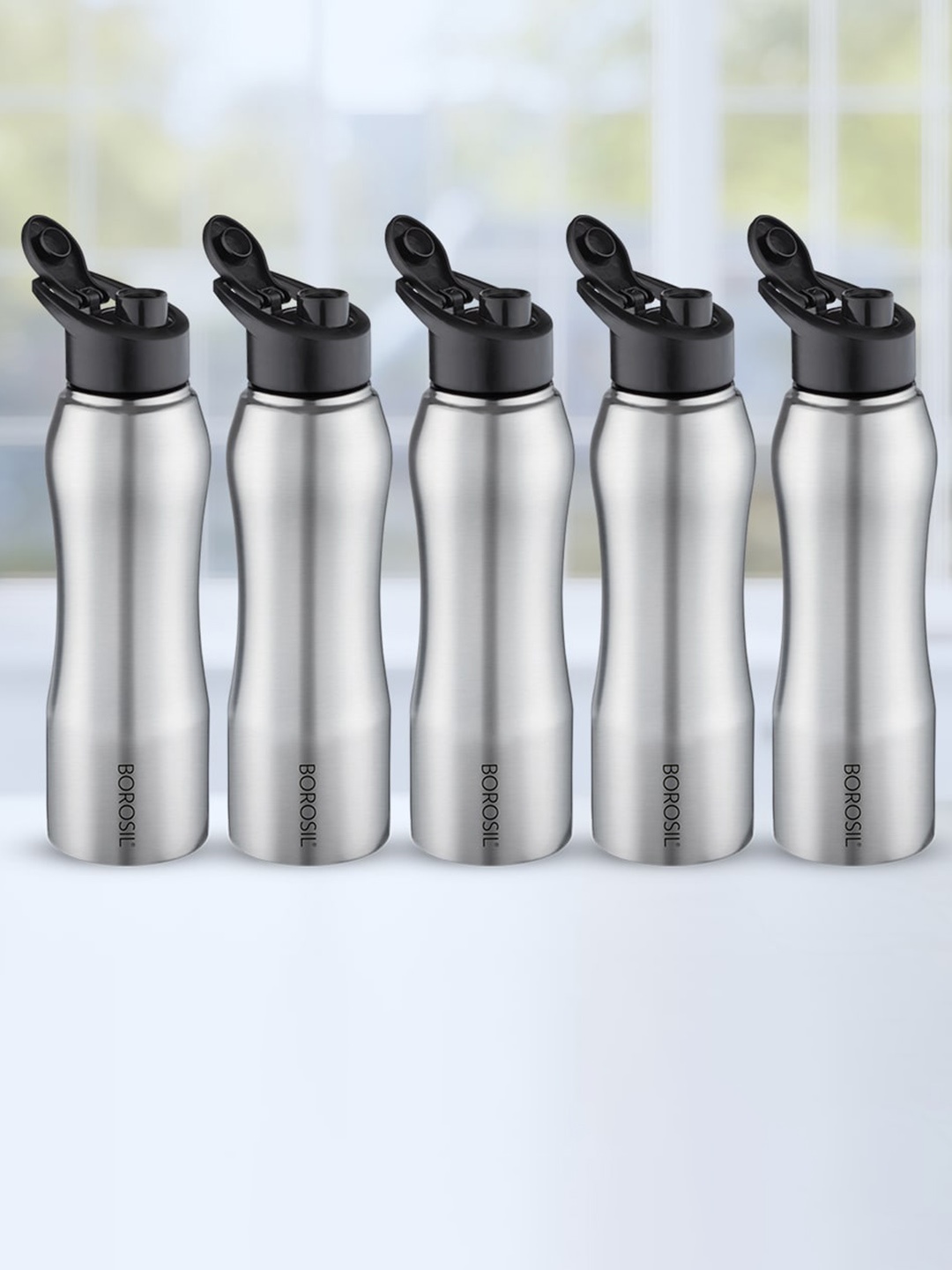 

BOROSIL Grip N Sip 5-Pieces Silver-Toned Single Wall Bottle 1L Each