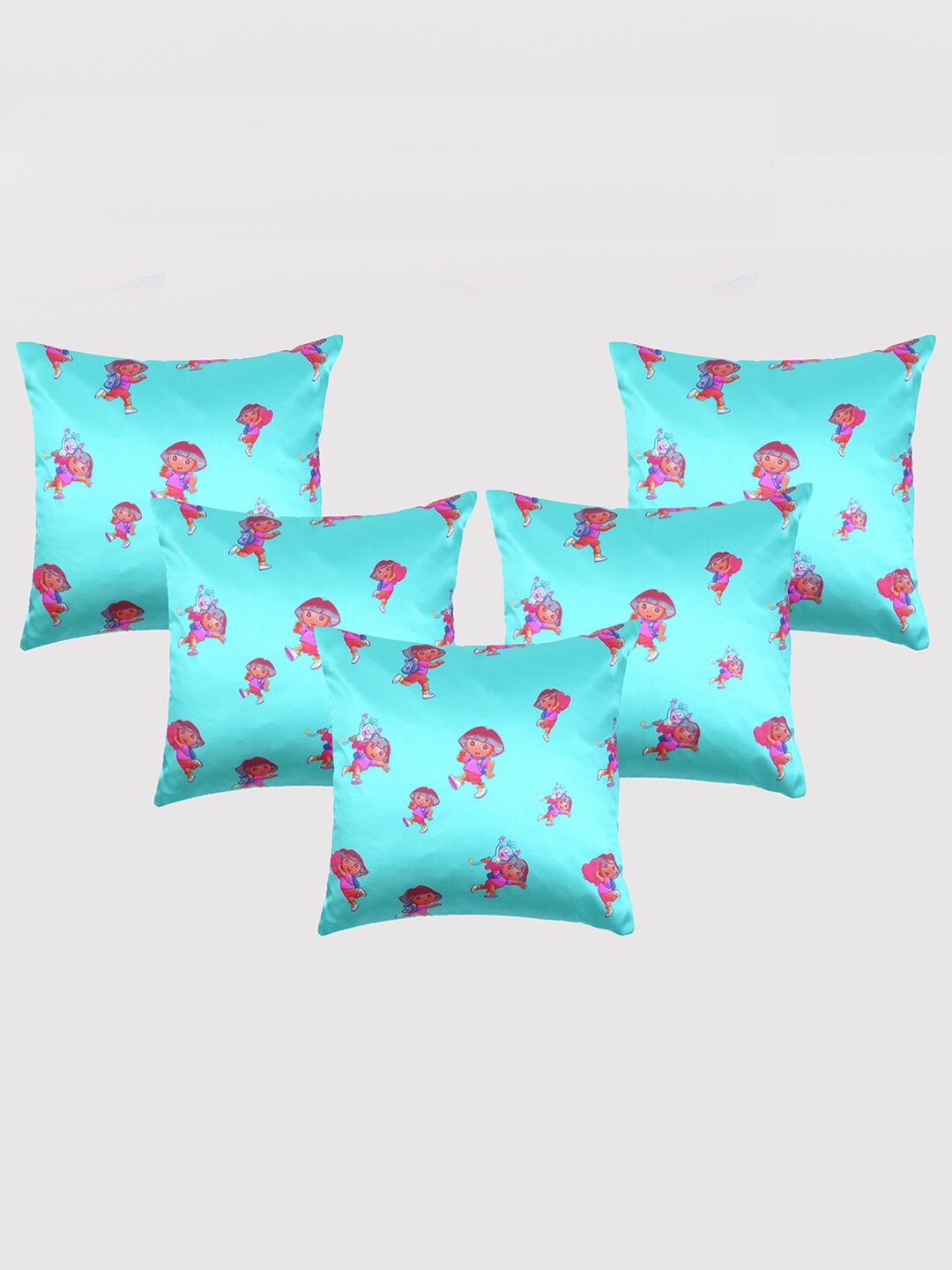 

OUSSUM 5 Pcs Blue & Magenta Cartoon Characters Satin Square Cushion Covers