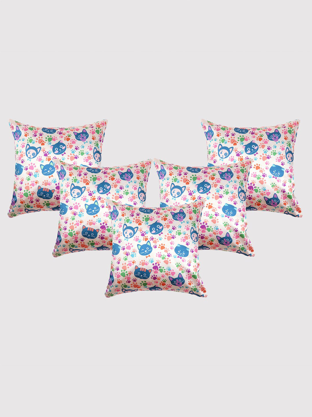 

OUSSUM 5 Pcs Yellow & Blue Quirky Satin Square Cushion Covers