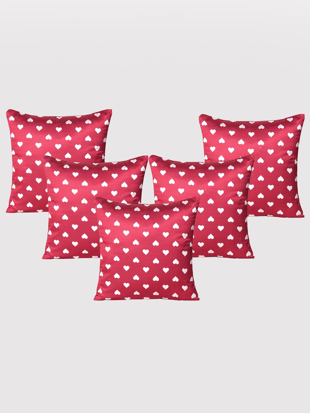 

OUSSUM Red & White 5 Pieces Abstract Printed Satin Square Cushion Covers