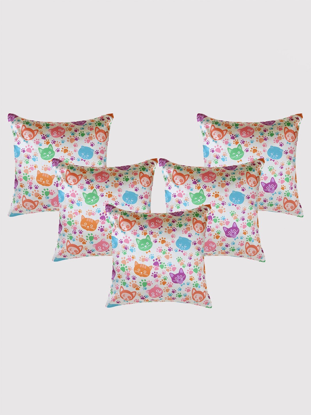 

OUSSUM White & Pink 5 Pieces Abstract Printed Satin Square Cushion Covers