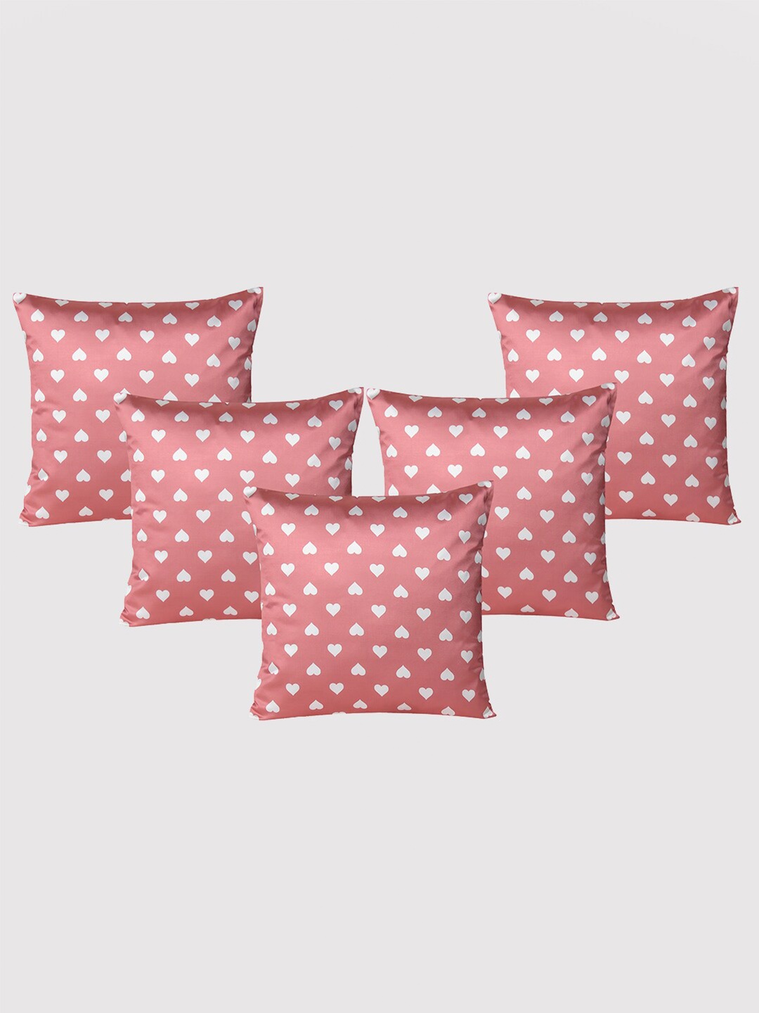 

OUSSUM Red & White 5 Pieces Abstract Printed Satin Square Cushion Covers