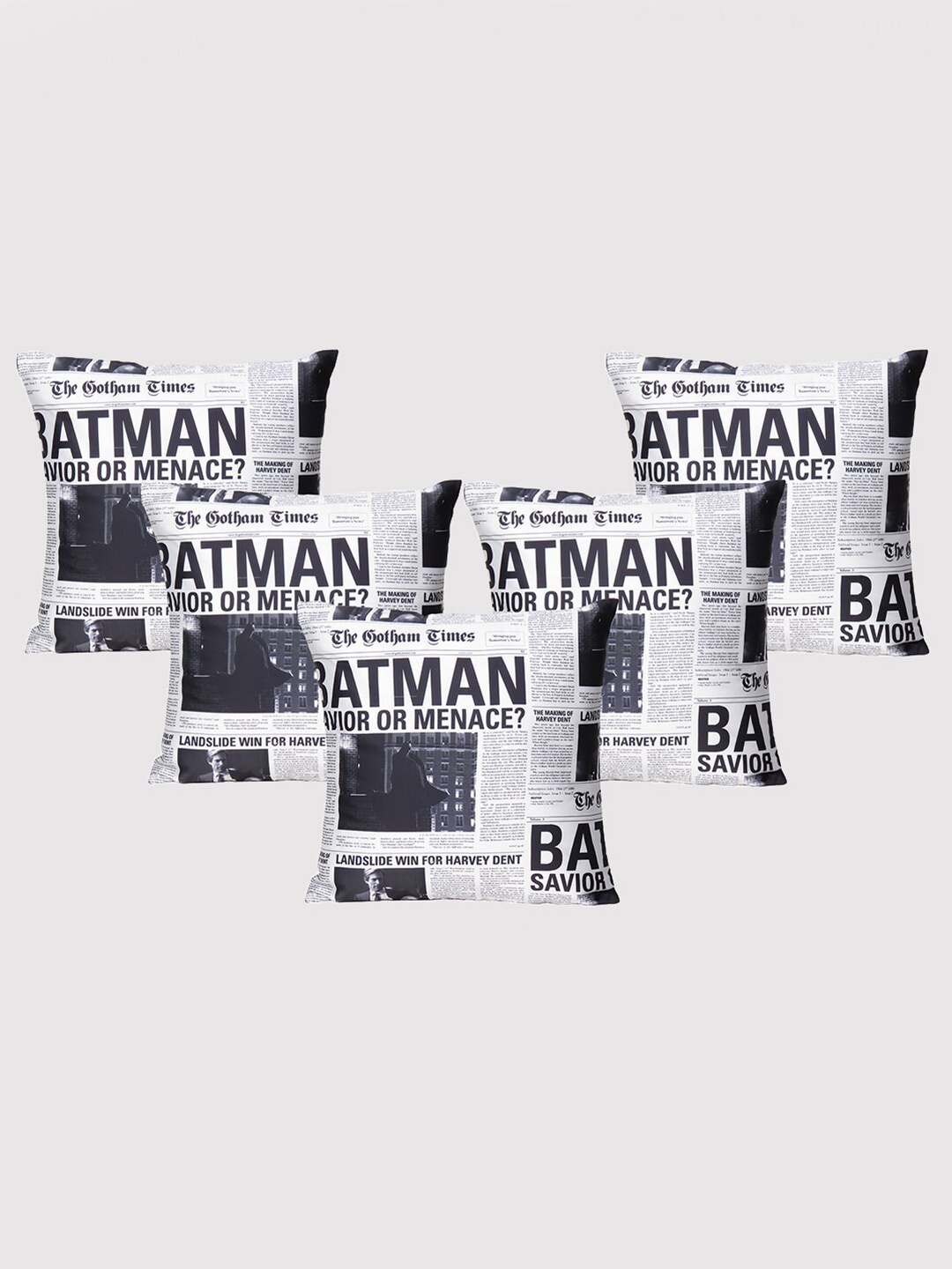 

OUSSUM White & Black 5-Pieces Batman Printed Satin Square Cushion Covers