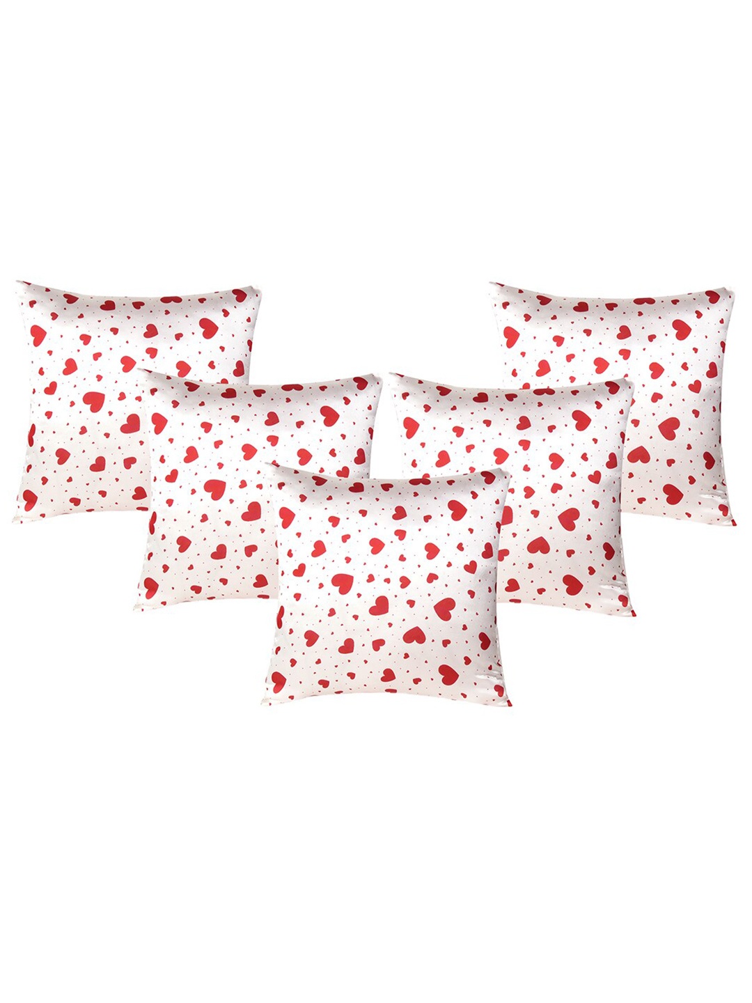 

OUSSUM White & Red 5 Pieces Abstract Satin Square Cushion Covers